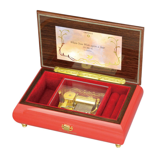 【曲が選べる・誕生日に人気】【EX194I】30弁 ORPHEUS イタリア象嵌小物入れ付き レッド/花柄|高級仕上げオルゴール プレゼント お祝いギフト