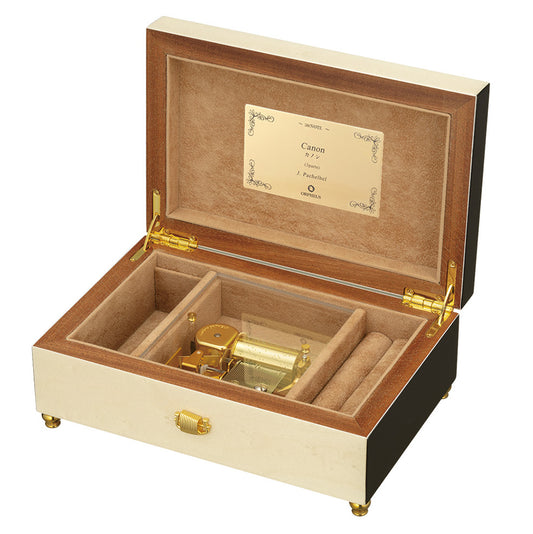 【曲が選べる・誕生日に人気】【EX189I】30弁 ORPHEUS イタリア象嵌小物入れ付き モノトーン|高級仕上げオルゴール プレゼント お祝いギフト