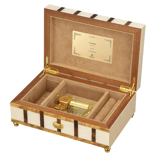 【曲が選べる・誕生日に人気】【EX190I】30弁 ORPHEUS イタリア象嵌小物入れ付き 格子|高級仕上げオルゴール プレゼント お祝いギフト