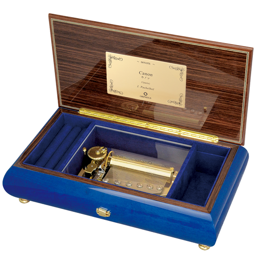 【曲が選べる・誕生日に人気】【EX243】50弁 ORPHEUS イタリア象嵌小物入れ付き ブルー/花柄|高級仕上げオルゴール プレゼント お祝いギフト