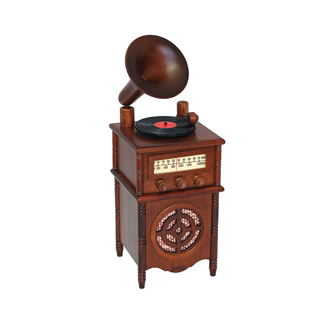 【YA160S】木製ミニアンティークオルゴール　蓄音機