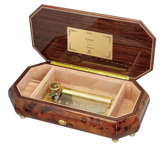 【曲が選べる・誕生日に人気】【EX313】72弁 ORPHEUS イタリア象嵌小物入れ付き ブラウン|高級仕上げオルゴール プレゼント お祝いギフト