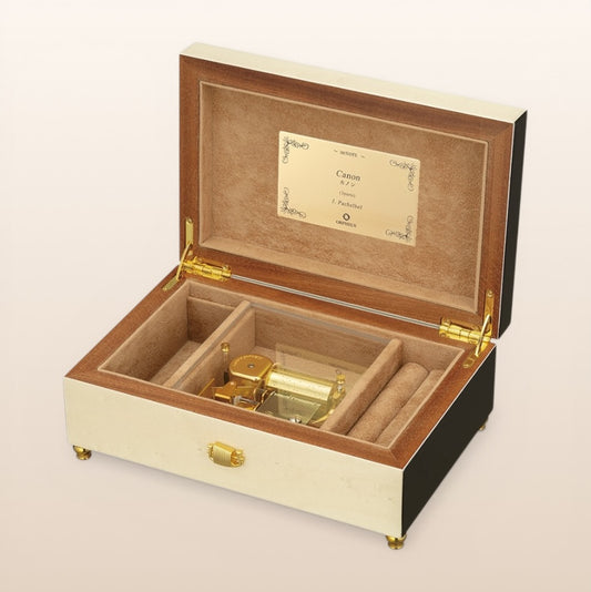 【曲が選べる・誕生日に人気】【EX189I】30弁 ORPHEUS イタリア象嵌小物入れ付き モノトーン｜高級仕上げオルゴール プレゼント お祝いギフト