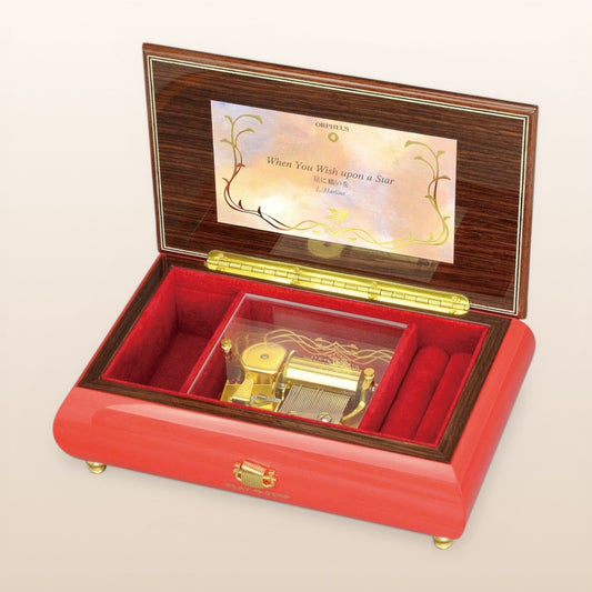 【曲が選べる・誕生日に人気】【EX194I】30弁 ORPHEUS イタリア象嵌小物入れ付き　レッド/花柄｜高級仕上げオルゴール プレゼント お祝いギフト