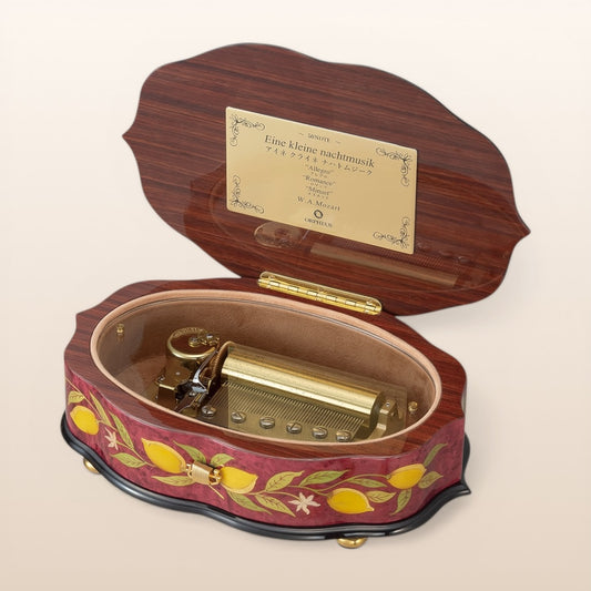 【曲が選べる・誕生日に人気】【EX218】50弁 ORPHEUS イタリア象嵌オーバル　ワインレッド｜高級仕上げオルゴール プレゼント お祝いギフト