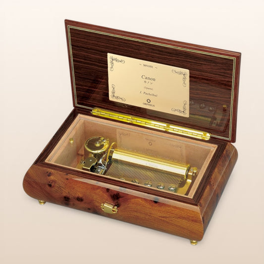 【曲が選べる・誕生日に人気】【EX246】50弁 ORPHEUS イタリア象嵌　ブラウン/ヴァイオリン柄｜高級仕上げオルゴール プレゼント お祝いギフト