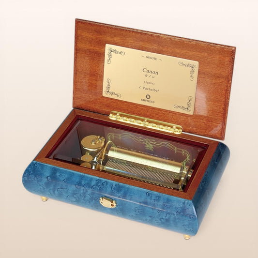 【曲が選べる・誕生日に人気】【EX278】50弁 ORPHEUS 突板仕上げ　ブルー｜高級仕上げオルゴール プレゼント お祝いギフト