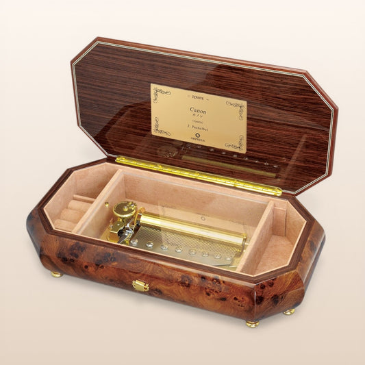 【曲が選べる・誕生日に人気】【EX313】72弁 ORPHEUS イタリア象嵌小物入れ付き　ブラウン｜高級仕上げオルゴール プレゼント お祝いギフト