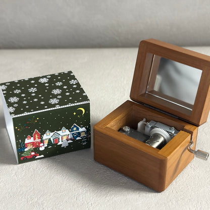 【期間・数量限定】手回し木製オルゴール　クリスマスカバー付き