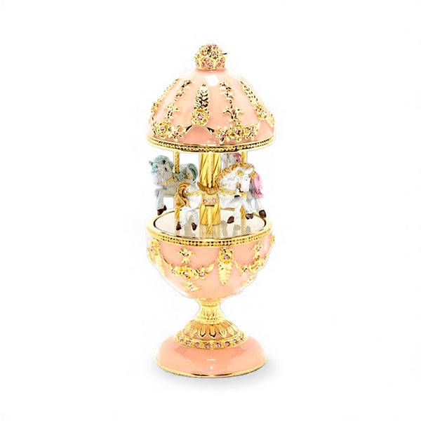花のワルツを奏でるピューターのメリーゴーランド型オルゴール