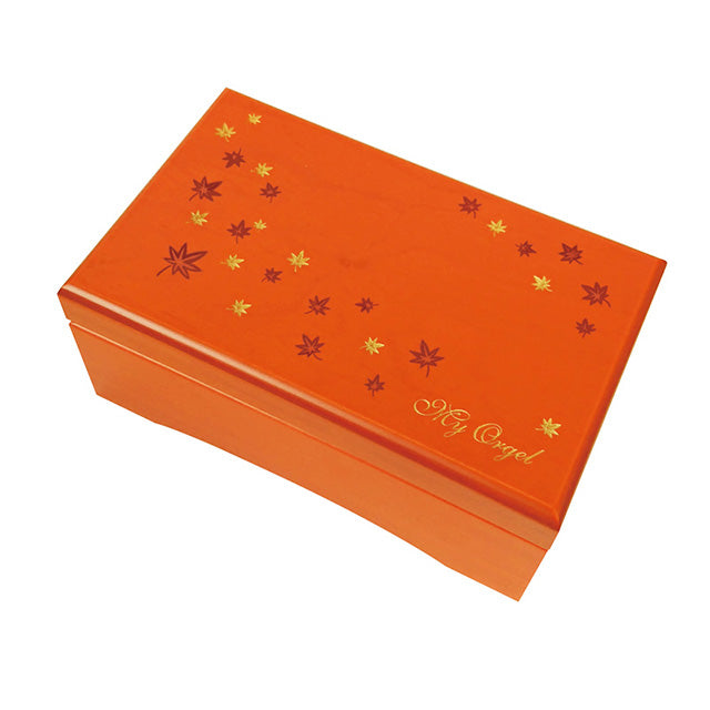 【AA311C】 23弁木製BOXオルゴール　もみじ・オレンジ