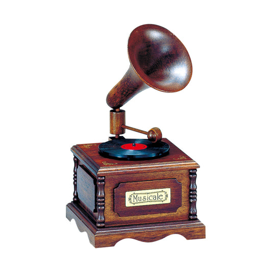 【B_620S】ミニアンティーク木製オルゴール　蓄音機：即納品