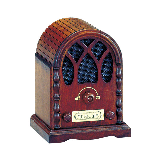 【B_622S】ミニアンティーク木製オルゴール　クラシックラジオ：即納品