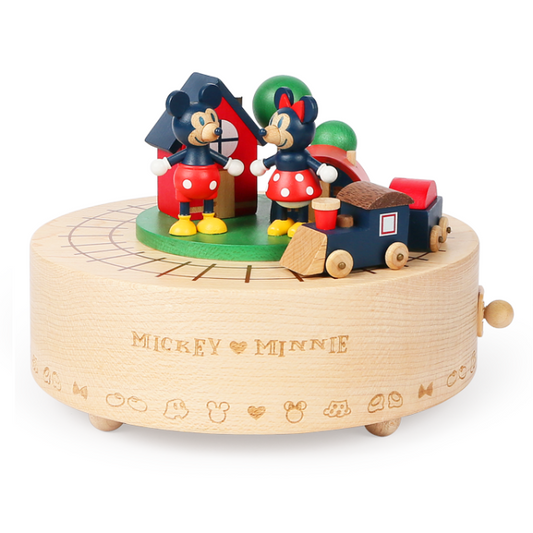 【CD180S】ディズニー木製からくりオルゴール　ミッキー&ミニー機関車