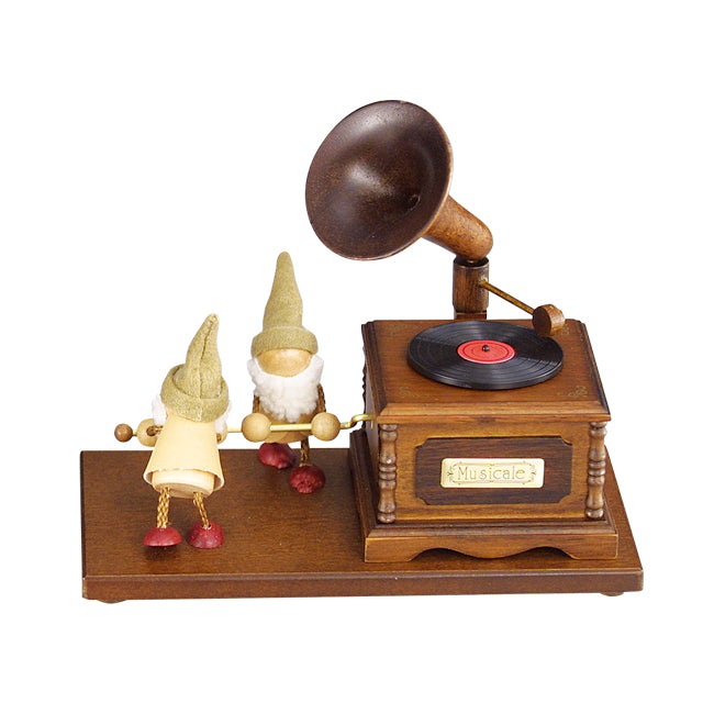 【EA093S】木製からくり人形オルゴール　蓄音機：即納品